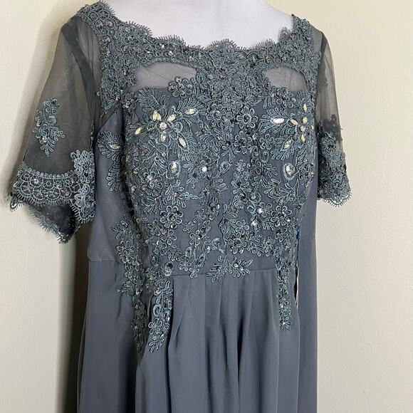 Gray Flutter Sleeve Maxi Gown for Weddings - Picture 6 of 11